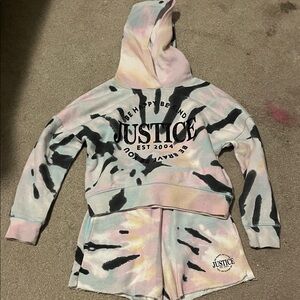 Justice Pastel Tie-Dye Hoodie and Shorts Set